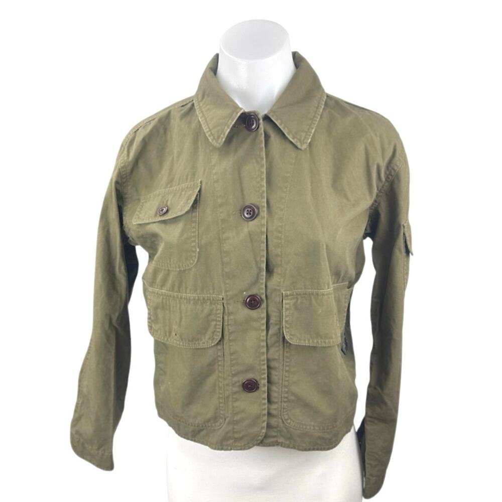 Rugby Ralph Lauren Logo Embroidery Long Sleeve Crop Military Coat Jacket Size XS